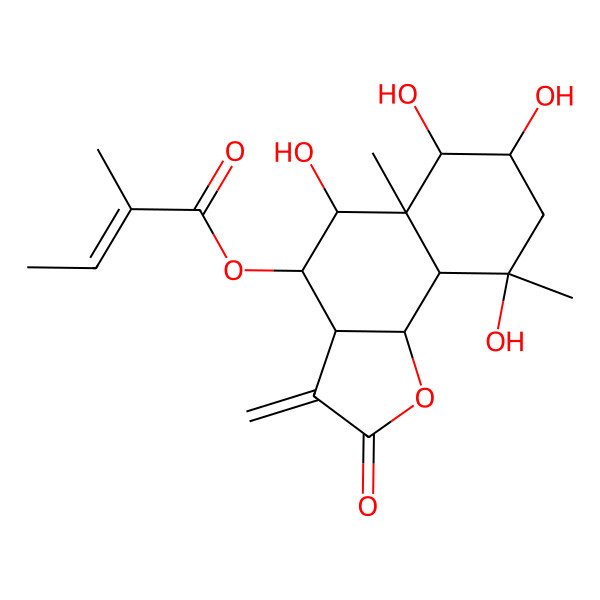 2D Structure of (5,6,7,9-Tetrahydroxy-5a,9-dimethyl-3-methylidene-2-oxo-3a,4,5,6,7,8,9a,9b-octahydrobenzo[g][1]benzofuran-4-yl) 2-methylbut-2-enoate