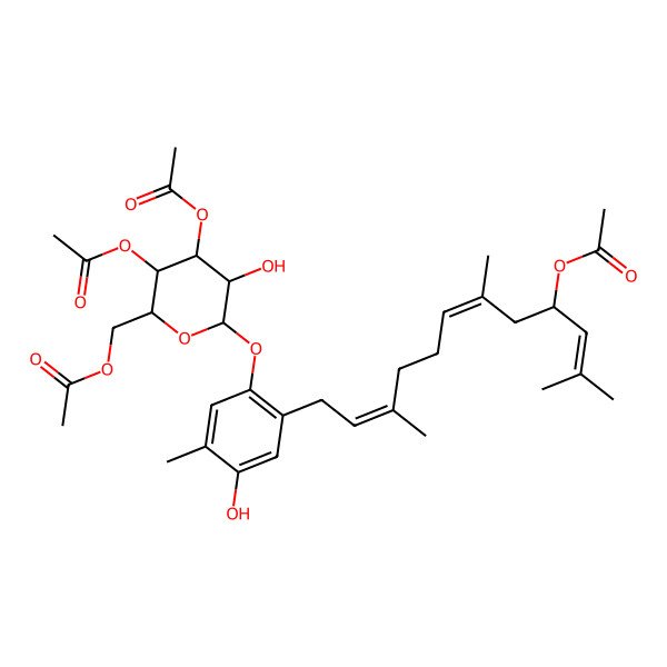 2D Structure of [(2R,3S,4R,5R,6S)-3,4-diacetyloxy-6-[2-[(2E,6E,9R)-9-acetyloxy-3,7,11-trimethyldodeca-2,6,10-trienyl]-4-hydroxy-5-methylphenoxy]-5-hydroxyoxan-2-yl]methyl acetate