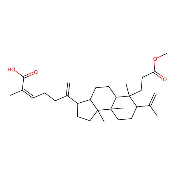 2D Structure of 6-[6-(3-Methoxy-3-oxopropyl)-6,9a,9b-trimethyl-7-prop-1-en-2-yl-1,2,3,3a,4,5,5a,7,8,9-decahydrocyclopenta[a]naphthalen-3-yl]-2-methylhepta-2,6-dienoic acid