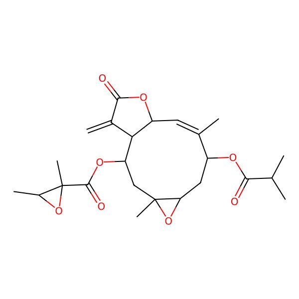 2D Structure of [(1R,2R,4R,6R,8S,9Z,11R)-4,9-dimethyl-14-methylidene-8-(2-methylpropanoyloxy)-13-oxo-5,12-dioxatricyclo[9.3.0.04,6]tetradec-9-en-2-yl] (2S,3S)-2,3-dimethyloxirane-2-carboxylate