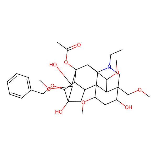 2D Structure of [11-Ethyl-5,7,14-trihydroxy-6,16,18-trimethoxy-13-(methoxymethyl)-4-phenylmethoxy-11-azahexacyclo[7.7.2.12,5.01,10.03,8.013,17]nonadecan-8-yl] acetate