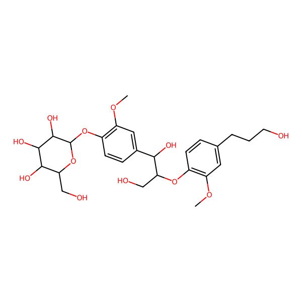 2D Structure of 7S,8R-erythro-7,9,9'-trihydroxy-3,3'-dimethoxy-8-O-4'-neolignan 4-O-beta-D-glucopyranoside