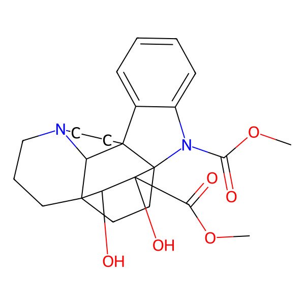 2D Structure of Dimethyl 17,18-dihydroxy-2,12-diazahexacyclo[14.2.2.19,12.01,9.03,8.016,21]henicosa-3,5,7-triene-2,18-dicarboxylate