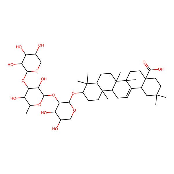 2D Structure of (4aS,6aR,6aS,6bR,8aR,10S,12aR,14bS)-10-[(2S,3R,4S,5S)-3-[(2S,3R,4R,5S,6S)-3,5-dihydroxy-6-methyl-4-[(2S,3R,4S,5S)-3,4,5-trihydroxyoxan-2-yl]oxyoxan-2-yl]oxy-4,5-dihydroxyoxan-2-yl]oxy-2,2,6a,6b,9,9,12a-heptamethyl-1,3,4,5,6,6a,7,8,8a,10,11,12,13,14b-tetradecahydropicene-4a-carboxylic acid