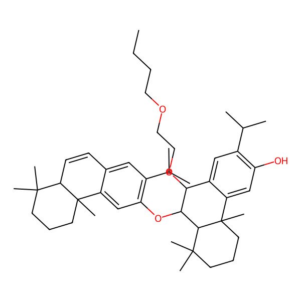 2D Structure of 9-[(4b,8,8-Trimethyl-2-propan-2-yl-5,6,7,8a-tetrahydrophenanthren-3-yl)oxy]-10-(2-butoxyethoxy)-4b,8,8-trimethyl-2-propan-2-yl-5,6,7,8a,9,10-hexahydrophenanthren-3-ol
