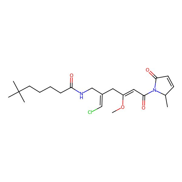2D Structure of N-[2-(chloromethylidene)-4-methoxy-6-(2-methyl-5-oxo-2H-pyrrol-1-yl)-6-oxohex-4-enyl]-6,6-dimethylheptanamide