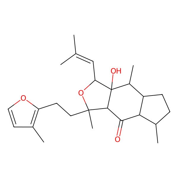 2D Structure of 3a-Hydroxy-1,4,7-trimethyl-1-[2-(3-methylfuran-2-yl)ethyl]-3-(2-methylprop-1-enyl)-3,4,4a,5,6,7,7a,8a-octahydrocyclopenta[f][2]benzofuran-8-one