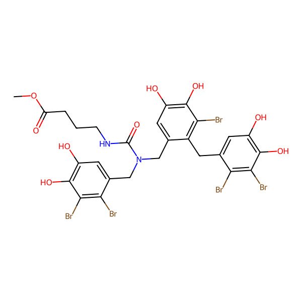 2D Structure of Methyl N'-(2,3-dibromo-4,5-dihydroxybenzyl)-N\'-[3-bromo-2-(2,3-dibromo-4,5-dihydroxybenzyl)-4,5-dihydroxybenzyl]-Y-ureidobutyrate