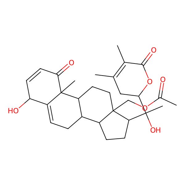 2D Structure of [(4S,8S,9S,10R,13R,14S,17S)-17-[(1R)-1-[(2R)-4,5-dimethyl-6-oxo-2,3-dihydropyran-2-yl]-1-hydroxyethyl]-4-hydroxy-10-methyl-1-oxo-4,7,8,9,11,12,14,15,16,17-decahydrocyclopenta[a]phenanthren-13-yl]methyl acetate