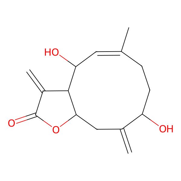 2D Structure of (3aS,4R,5Z,9S,11aS)-4,9-dihydroxy-6-methyl-3,10-dimethylidene-4,7,8,9,11,11a-hexahydro-3aH-cyclodeca[b]furan-2-one