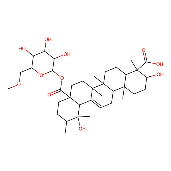 2D Structure of 3,12-Dihydroxy-4,6a,6b,11,12,14b-hexamethyl-8a-[3,4,5-trihydroxy-6-(methoxymethyl)oxan-2-yl]oxycarbonyl-1,2,3,4a,5,6,7,8,9,10,11,12a,14,14a-tetradecahydropicene-4-carboxylic acid