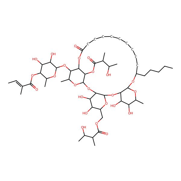 2D Structure of [30-[3,4-Dihydroxy-6-methyl-5-(2-methylbut-2-enoyloxy)oxan-2-yl]oxy-4,5,11,12-tetrahydroxy-33-(3-hydroxy-2-methylbutanoyl)oxy-13,31-dimethyl-27-oxo-17-pentyl-2,7,9,14,16,28,32-heptaoxatetracyclo[27.3.1.03,8.010,15]tritriacontan-6-yl]methyl 3-hydroxy-2-methylbutanoate