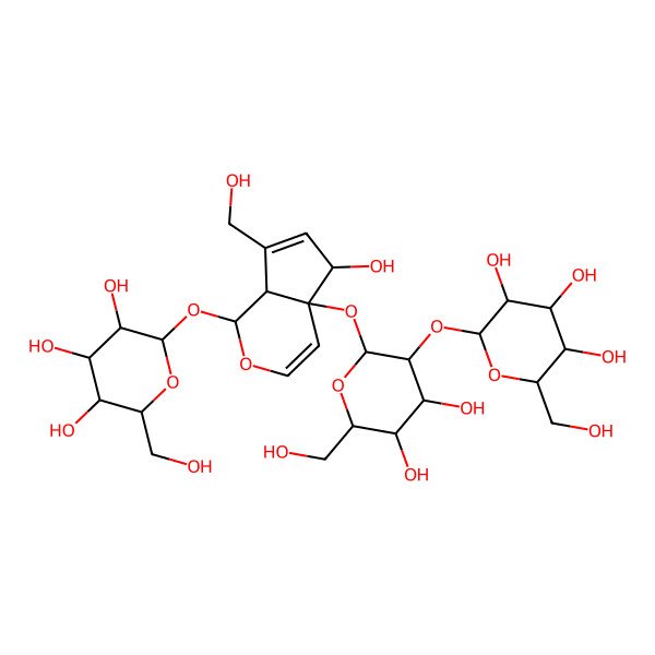 2D Structure of (2S,3R,4S,5R,6R)-2-[(2S,3R,4R,5R,6R)-2-[[(1S,4aS,5R,7aS)-5-hydroxy-7-(hydroxymethyl)-1-[(2R,3R,4R,5S,6R)-3,4,5-trihydroxy-6-(hydroxymethyl)oxan-2-yl]oxy-5,7a-dihydro-1H-cyclopenta[c]pyran-4a-yl]oxy]-4,5-dihydroxy-6-(hydroxymethyl)oxan-3-yl]oxy-6-(hydroxymethyl)oxane-3,4,5-triol