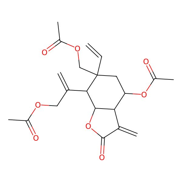2D Structure of 2-[(3aR,4S,6R,7S,7aR)-4-acetyloxy-6-(acetyloxymethyl)-6-ethenyl-3-methylidene-2-oxo-4,5,7,7a-tetrahydro-3aH-1-benzofuran-7-yl]prop-2-enyl acetate