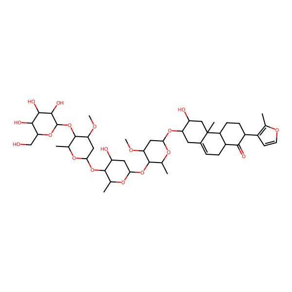 2D Structure of (2S,4aS,4bR,6R,7R,10aR)-6-hydroxy-7-[(2S,4S,5R,6R)-5-[(2S,4S,5S,6R)-4-hydroxy-5-[(2S,4R,5S,6S)-4-methoxy-6-methyl-5-[(2S,3R,4S,5S,6R)-3,4,5-trihydroxy-6-(hydroxymethyl)oxan-2-yl]oxyoxan-2-yl]oxy-6-methyloxan-2-yl]oxy-4-methoxy-6-methyloxan-2-yl]oxy-4b-methyl-2-(2-methylfuran-3-yl)-2,3,4,4a,5,6,7,8,10,10a-decahydrophenanthren-1-one