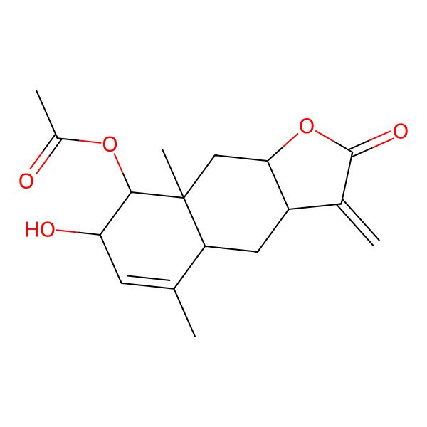 2D Structure of (7-hydroxy-5,8a-dimethyl-3-methylidene-2-oxo-4,4a,7,8,9,9a-hexahydro-3aH-benzo[f][1]benzofuran-8-yl) acetate