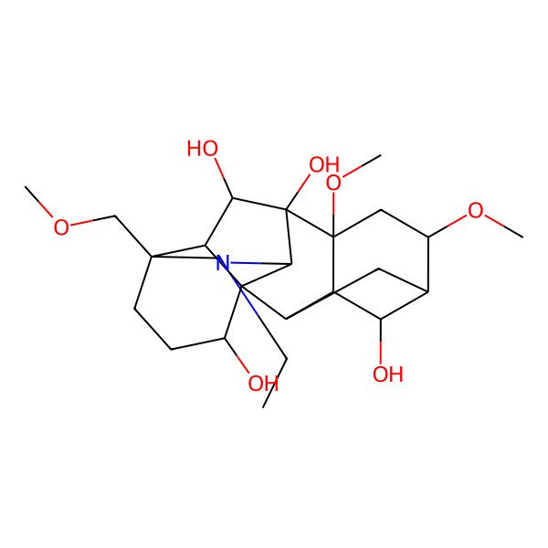 2D Structure of (1S,2R,3R,4S,5S,6S,8R,9S,10S,13S,16S,17R,18R)-11-ethyl-6,8-dimethoxy-13-(methoxymethyl)-11-azahexacyclo[7.7.2.12,5.01,10.03,8.013,17]nonadecane-4,9,16,18-tetrol