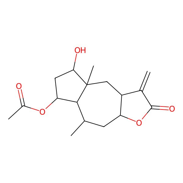 2D Structure of (8-hydroxy-5,8a-dimethyl-1-methylidene-2-oxo-4,5,5a,6,7,8,9,9a-octahydro-3aH-azuleno[6,5-b]furan-6-yl) acetate
