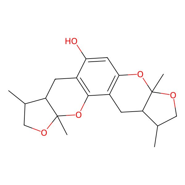 2D Structure of (4R,7R,15R,18R)-4,7,15,18-tetramethyl-3,5,14,16-tetraoxapentacyclo[11.7.0.02,10.04,8.015,19]icosa-1(13),2(10),11-trien-11-ol