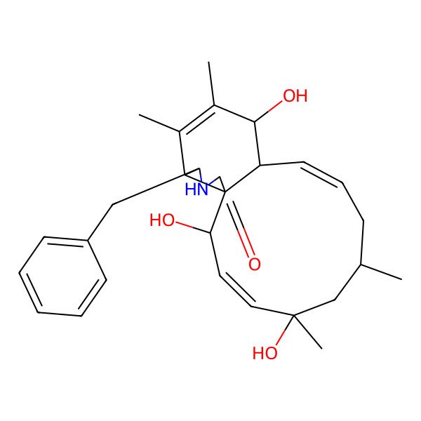 2D Structure of (3S,3aR,6S,6aR,7E,10S,12R,13E,15R,15aR)-2,3,3a,6,6a,9,10,11,12,15-Decahydro-6,12,15-trihydroxy-4,5,10,12-tetramethyl-3-(phenylmethyl)-1H-cycloundec[d]isoindol-1-one
