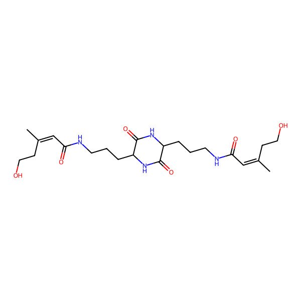 2D Structure of (E)-5-hydroxy-N-[3-[(2R,5R)-5-[3-[[(E)-5-hydroxy-3-methylpent-2-enoyl]amino]propyl]-3,6-dioxopiperazin-2-yl]propyl]-3-methylpent-2-enamide