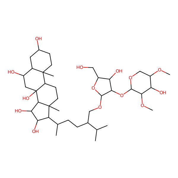 2D Structure of (3S,5S,6S,8S,9R,10S,13R,14S,15S,16R,17R)-17-[(2R,5R)-5-[[(2R,3R,4S,5S)-4-hydroxy-3-[(2S,3R,4S,5R)-4-hydroxy-3,5-dimethoxyoxan-2-yl]oxy-5-(hydroxymethyl)oxolan-2-yl]oxymethyl]-6-methylheptan-2-yl]-10,13-dimethyl-1,2,3,4,5,6,7,9,11,12,14,15,16,17-tetradecahydrocyclopenta[a]phenanthrene-3,6,8,15,16-pentol
