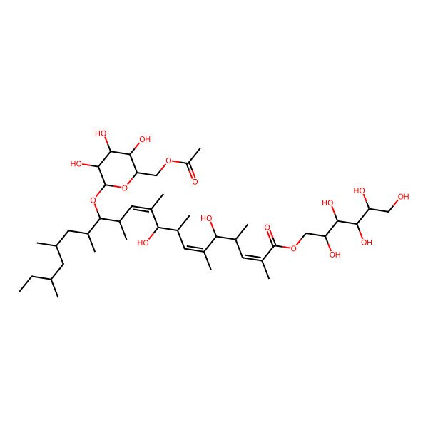 2D Structure of [(2R,3R,4R,5R)-2,3,4,5,6-pentahydroxyhexyl] (2E,4S,5S,6E,8S,9S,10E,12S,13R,14S,16S,18S)-13-[6-(acetyloxymethyl)-3,4,5-trihydroxyoxan-2-yl]oxy-5,9-dihydroxy-2,4,6,8,10,12,14,16,18-nonamethylicosa-2,6,10-trienoate