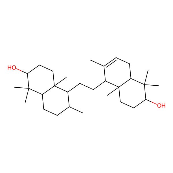2D Structure of (2R,4aR,5S,8aR)-5-[2-[(1S,2R,4aR,6R,8aR)-6-hydroxy-2,5,5,8a-tetramethyl-1,2,3,4,4a,6,7,8-octahydronaphthalen-1-yl]ethyl]-1,1,4a,6-tetramethyl-2,3,4,5,8,8a-hexahydronaphthalen-2-ol
