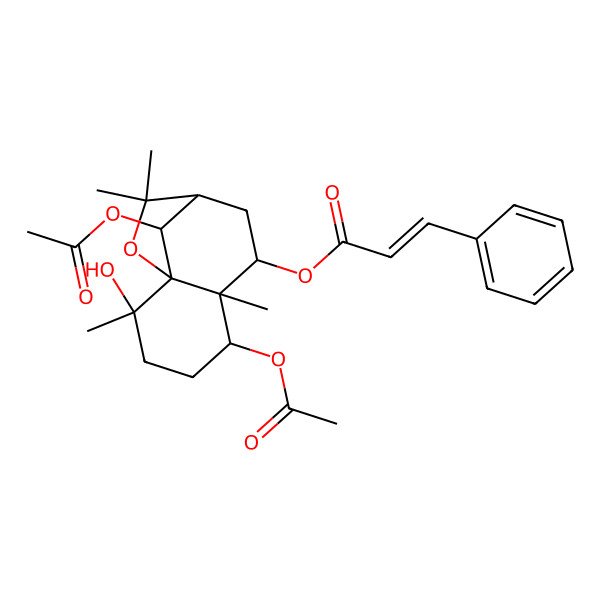 2D Structure of (5,12-Diacetyloxy-2-hydroxy-2,6,10,10-tetramethyl-11-oxatricyclo[7.2.1.01,6]dodecan-7-yl) 3-phenylprop-2-enoate