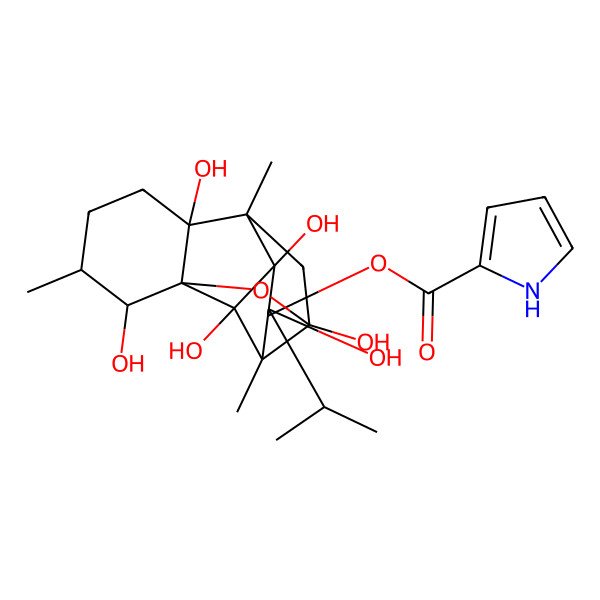2D Structure of [(1S,2S,3R,6R,7R,9R,10S,11S,12S,13R,14S)-2,6,9,11,13,14-hexahydroxy-3,7,10-trimethyl-11-propan-2-yl-15-oxapentacyclo[7.5.1.01,6.07,13.010,14]pentadecan-12-yl] 1H-pyrrole-2-carboxylate