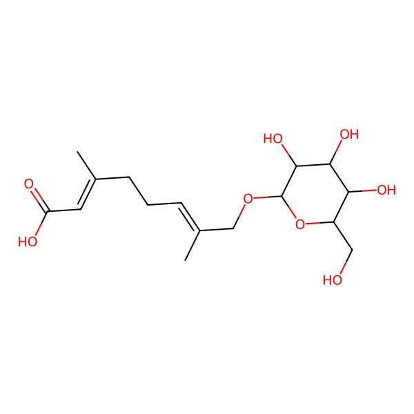 2D Structure of 3,7-dimethyl-8-[(2R,3R,4S,5S,6R)-3,4,5-trihydroxy-6-(hydroxymethyl)oxan-2-yl]oxyocta-2,6-dienoic acid