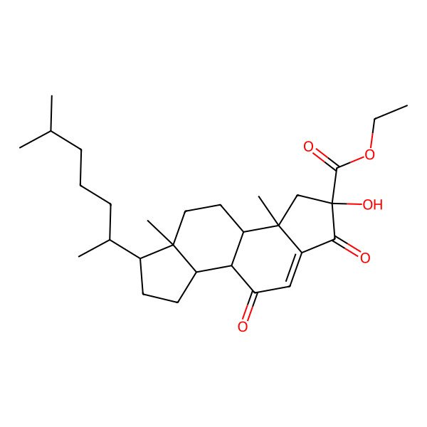 2D Structure of ethyl 2-hydroxy-3a,5a-dimethyl-6-(6-methylheptan-2-yl)-1,9-dioxo-3b,4,5,6,7,8,8a,8b-octahydro-3H-indeno[5,4-e]indene-2-carboxylate