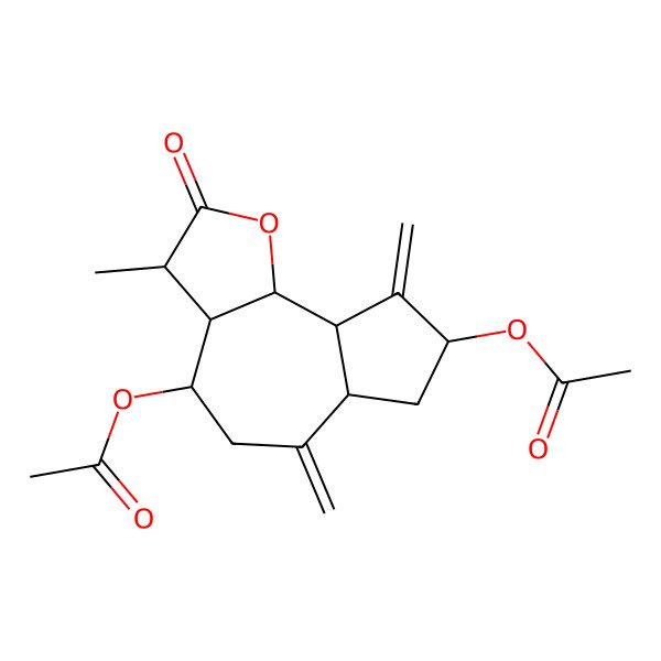 2D Structure of (4-acetyloxy-3-methyl-6,9-dimethylidene-2-oxo-3a,4,5,6a,7,8,9a,9b-octahydro-3H-azuleno[4,5-b]furan-8-yl) acetate