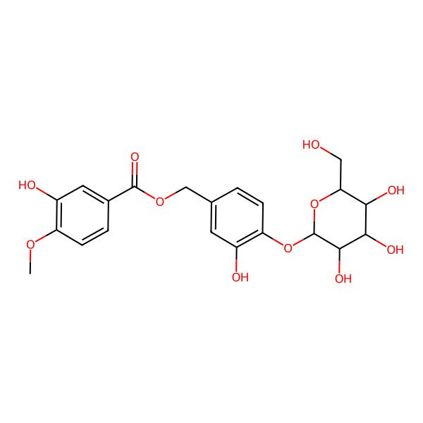2D Structure of [3-Hydroxy-4-[3,4,5-trihydroxy-6-(hydroxymethyl)oxan-2-yl]oxyphenyl]methyl 3-hydroxy-4-methoxybenzoate