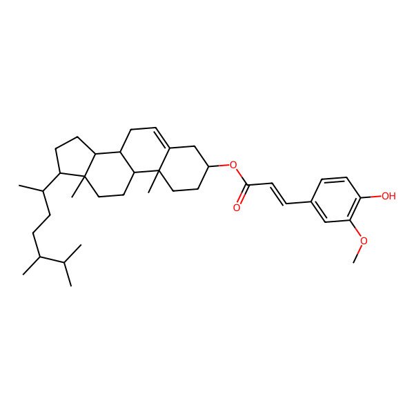 2D Structure of [(3S,8R,9S,10R,13R,14S,17R)-17-[(2R,5R)-5,6-dimethylheptan-2-yl]-10,13-dimethyl-2,3,4,7,8,9,11,12,14,15,16,17-dodecahydro-1H-cyclopenta[a]phenanthren-3-yl] 3-(4-hydroxy-3-methoxyphenyl)prop-2-enoate