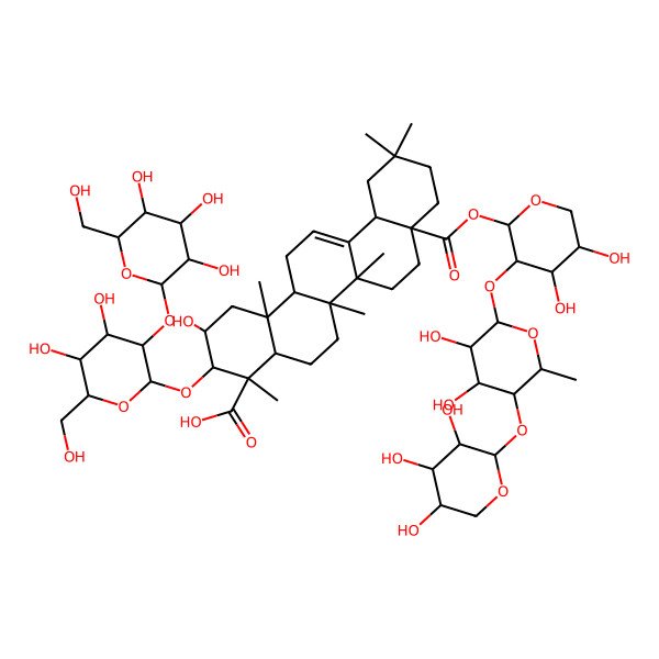 2D Structure of Medicagenic acid 3-O-[b-D-glucosyl-(1->2)-b-D-glucoside] 28-O-[b-D-xylosyl-(1->4)-a-L-rhamnosyl-(1->2)-a-L-arabinosyl] ester