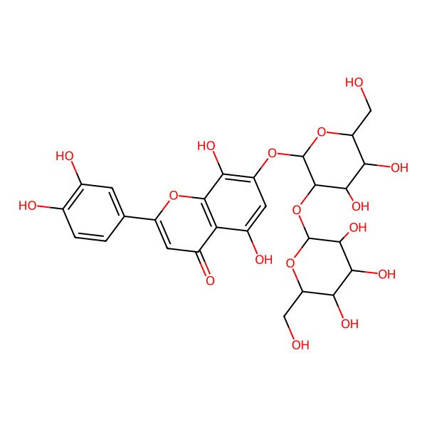 2D Structure of 7-[(2S,4S,5S,6R)-4,5-dihydroxy-6-(hydroxymethyl)-3-[(2S,3R,4R,5S,6R)-3,4,5-trihydroxy-6-(hydroxymethyl)oxan-2-yl]oxyoxan-2-yl]oxy-2-(3,4-dihydroxyphenyl)-5,8-dihydroxychromen-4-one