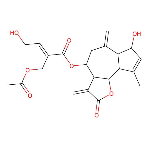 2D Structure of (7-hydroxy-9-methyl-3,6-dimethylidene-2-oxo-4,5,6a,7,9a,9b-hexahydro-3aH-azuleno[4,5-b]furan-4-yl) 2-(acetyloxymethyl)-4-hydroxybut-2-enoate