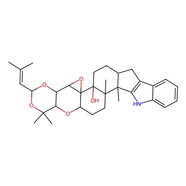2D Structure of 1,2,24,24-Tetramethyl-22-(2-methylprop-1-enyl)-18,21,23,26-tetraoxa-4-azaoctacyclo[14.13.0.02,13.03,11.05,10.017,19.017,27.020,25]nonacosa-3(11),5,7,9-tetraen-16-ol