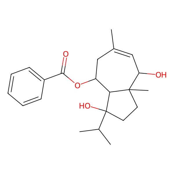 2D Structure of [(3R,3aS,4S,8R,8aS)-3,8-dihydroxy-6,8a-dimethyl-3-propan-2-yl-1,2,3a,4,5,8-hexahydroazulen-4-yl] benzoate