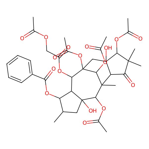 2D Structure of [(1R,2R,3R,4S,5S,7R,8R,9R,10R,13S,14S,16R)-1,8,13,16-tetraacetyloxy-2-(2-acetyloxyacetyl)oxy-7,14-dihydroxy-5,9,12,12-tetramethyl-11-oxo-4-tetracyclo[7.6.1.03,7.010,14]hexadecanyl] benzoate