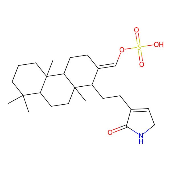2D Structure of [(E)-[(1R,4aR,4bS,8aS,10aS)-4b,8,8,10a-tetramethyl-1-[2-(5-oxo-1,2-dihydropyrrol-4-yl)ethyl]-1,3,4,4a,5,6,7,8a,9,10-decahydrophenanthren-2-ylidene]methyl] hydrogen sulfate