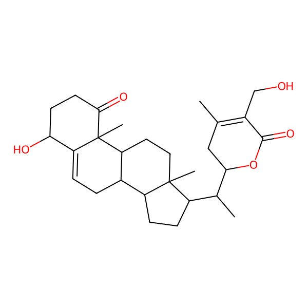 2D Structure of (2R)-2-[(1S)-1-[(4S,8S,9S,10R,13S,14S,17R)-4-hydroxy-10,13-dimethyl-1-oxo-2,3,4,7,8,9,11,12,14,15,16,17-dodecahydrocyclopenta[a]phenanthren-17-yl]ethyl]-5-(hydroxymethyl)-4-methyl-2,3-dihydropyran-6-one