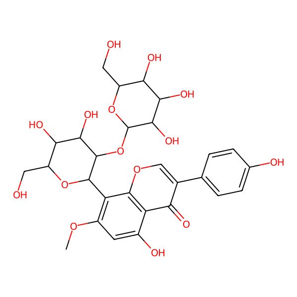 2D Structure of 8-[(2S,3R,4S,5S,6R)-4,5-dihydroxy-6-(hydroxymethyl)-3-[(2S,3R,4S,5S,6R)-3,4,5-trihydroxy-6-(hydroxymethyl)oxan-2-yl]oxyoxan-2-yl]-5-hydroxy-3-(4-hydroxyphenyl)-7-methoxychromen-4-one