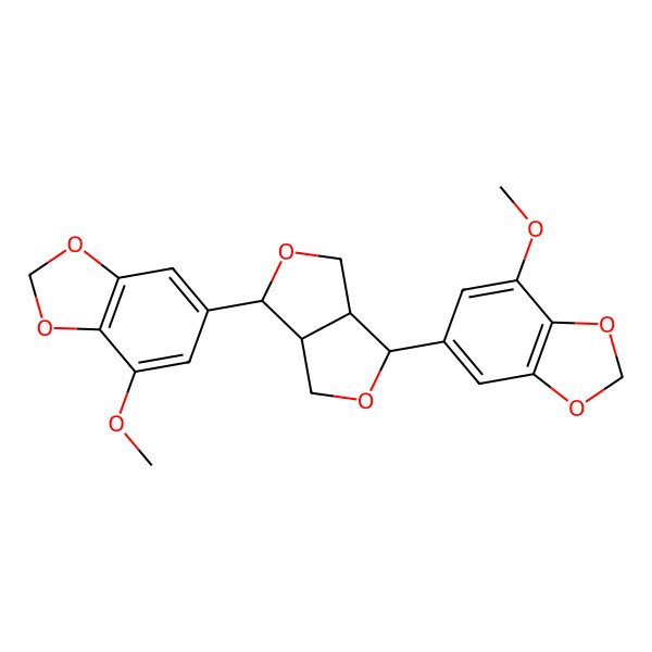 2D Structure of 6-[(3R,3aS,6R,6aS)-6-(7-methoxy-1,3-benzodioxol-5-yl)-1,3,3a,4,6,6a-hexahydrofuro[3,4-c]furan-3-yl]-4-methoxy-1,3-benzodioxole