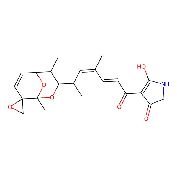 2D Structure of 4-[(2E,4E,6R)-6-[(1R,3R,4S,5R)-1,4-dimethylspiro[2,9-dioxabicyclo[3.3.1]non-6-ene-8,2'-oxirane]-3-yl]-4-methylhepta-2,4-dienoyl]-5-hydroxy-1,2-dihydropyrrol-3-one