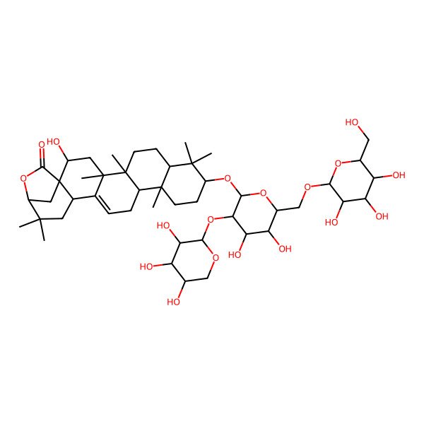 2D Structure of (1R,2S,4S,5R,8R,10S,13R,14R,18R,21S)-10-[(2R,3R,4S,5S,6R)-4,5-dihydroxy-6-[[(2R,3R,4S,5S,6R)-3,4,5-trihydroxy-6-(hydroxymethyl)oxan-2-yl]oxymethyl]-3-[(2S,3R,4R,5S)-3,4,5-trihydroxyoxan-2-yl]oxyoxan-2-yl]oxy-2-hydroxy-4,5,9,9,13,20,20-heptamethyl-22-oxahexacyclo[19.2.1.01,18.04,17.05,14.08,13]tetracos-16-en-23-one