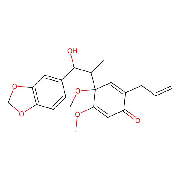 2D Structure of (4R)-4-[(1R,2R)-1-(1,3-benzodioxol-5-yl)-1-hydroxypropan-2-yl]-4,5-dimethoxy-2-prop-2-enylcyclohexa-2,5-dien-1-one