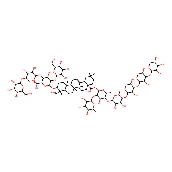 2D Structure of (2S,3S,4S,5R,6R)-6-[[(3S,4S,4aR,6aR,6bS,8R,8aR,12aS,14aR,14bR)-8a-[(2S,3R,4S,5R,6R)-5-[(2S,3R,4S,5R,6S)-5-[(2S,3R,4S,5R)-4-[(2S,3R,4S,5R)-3,5-dihydroxy-4-[(2S,3R,4S,5R)-3,4,5-trihydroxyoxan-2-yl]oxyoxan-2-yl]oxy-3,5-dihydroxyoxan-2-yl]oxy-3,4-dihydroxy-6-methyloxan-2-yl]oxy-4-hydroxy-6-methyl-3-[(2S,3R,4S,5S,6R)-3,4,5-trihydroxy-6-methyloxan-2-yl]oxyoxan-2-yl]oxycarbonyl-4-formyl-8-hydroxy-4,6a,6b,11,11,14b-hexamethyl-1,2,3,4a,5,6,7,8,9,10,12,12a,14,14a-tetradecahydropicen-3-yl]oxy]-3-[(2S,3R,4R,5S)-3,4-dihydroxy-5-[(2S,3R,4S,5R,6R)-3,4,5-trihydroxy-6-(hydroxymethyl)oxan-2-yl]oxyoxan-2-yl]oxy-4-hydroxy-5-[(2S,3R,4S,5R,6R)-3,4,5-trihydroxy-6-(hydroxymethyl)oxan-2-yl]oxyoxane-2-carboxylic acid