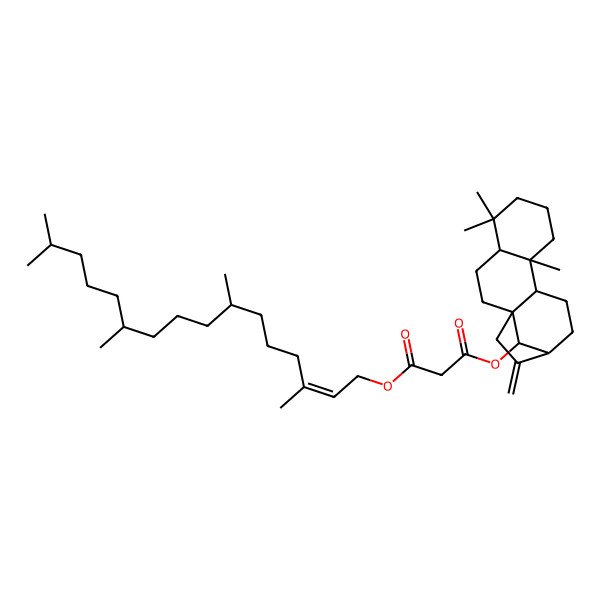 2D Structure of 1-O-[(E,7S,11S)-3,7,11,15-tetramethylhexadec-2-enyl] 3-O-[(1S,4R,9R,10S,13S,16R)-5,5,9-trimethyl-14-methylidene-16-tetracyclo[11.2.1.01,10.04,9]hexadecanyl] propanedioate